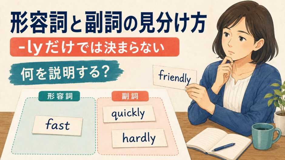 形容詞と副詞を-lyだけでなく説明する相手から見分けるイメージ
