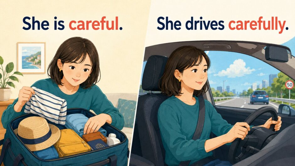 英語の形容詞carefulと副詞carefullyの違い
