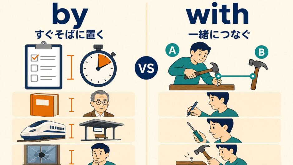 byとwithの違いをコアイメージで比較した図解