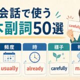 程度・頻度・時・様子・判断の5種類から英会話で使う基本副詞を選ぶ図