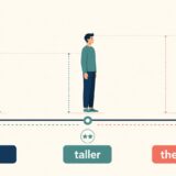 tall・taller・the tallestを基準との距離で表した比較級・最上級の図解