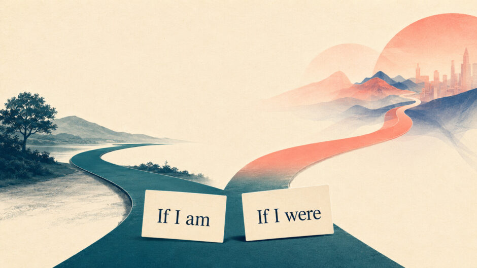 If I amの現実ルートとIf I wereの仮想ルートへ分かれる道のイラスト