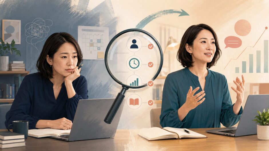 英語コーチング受講前後の変化と学習条件を確認する英語学習者