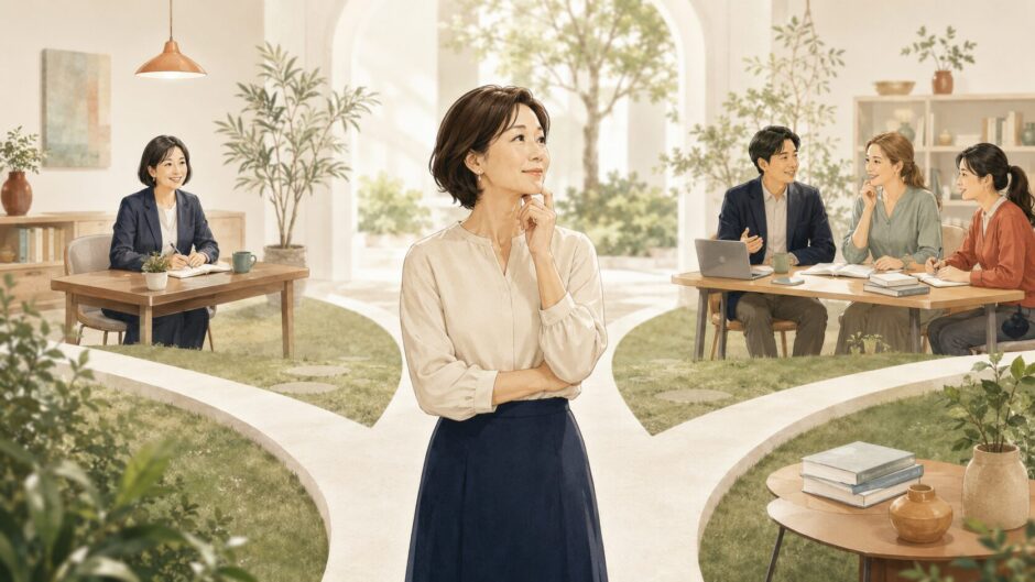 個人の英語コーチとスクール型の支援チームのどちらを選ぶか考える大人の英語学習者