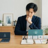 2つの英語コーチングプランを料金とサポート内容で比較する男性