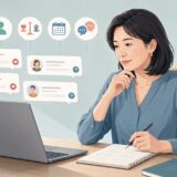複数の英語コーチングの口コミを5つの視点で比較している女性