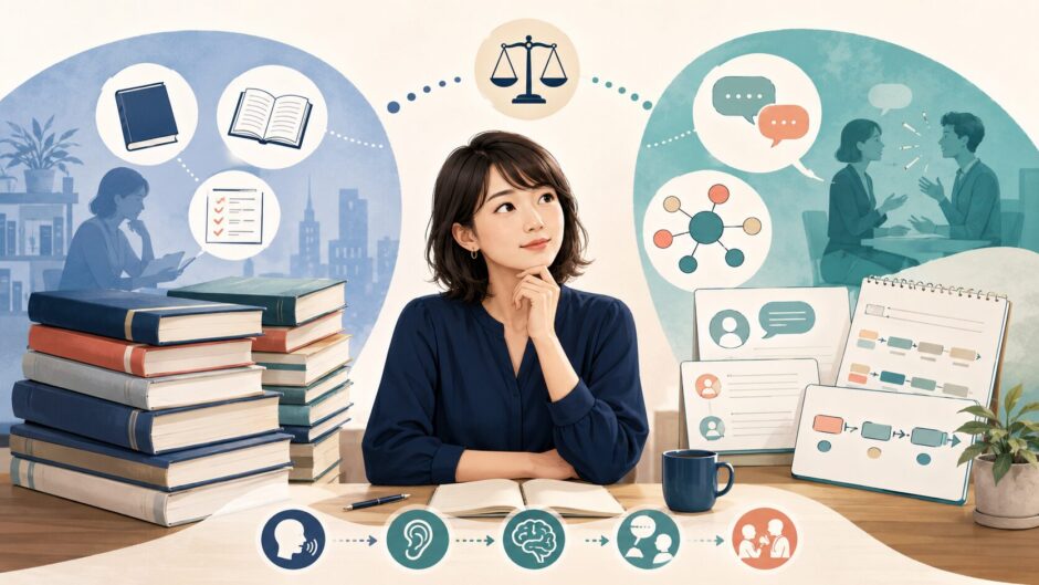 市販教材と英語コーチング専用教材を比較する英語学習者
