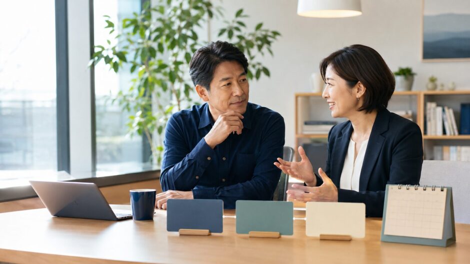 3ヶ月の英語コーチングで学習の変化を確認する社会人とコーチ