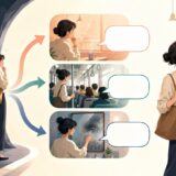 一つの正解表現への固着を外して複数の簡単な英語で場面を伝えるイメージ