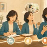 音読・リライト・英語日記・独り言の順に一人でスピーキング練習を進める女性
