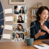 覚えた英単語を複数の生活場面と結びつけて英会話で使う社会人女性