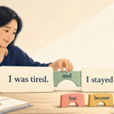 二つの英文カードをand・but・because・ifの接続詞でつなぐ英語学習者