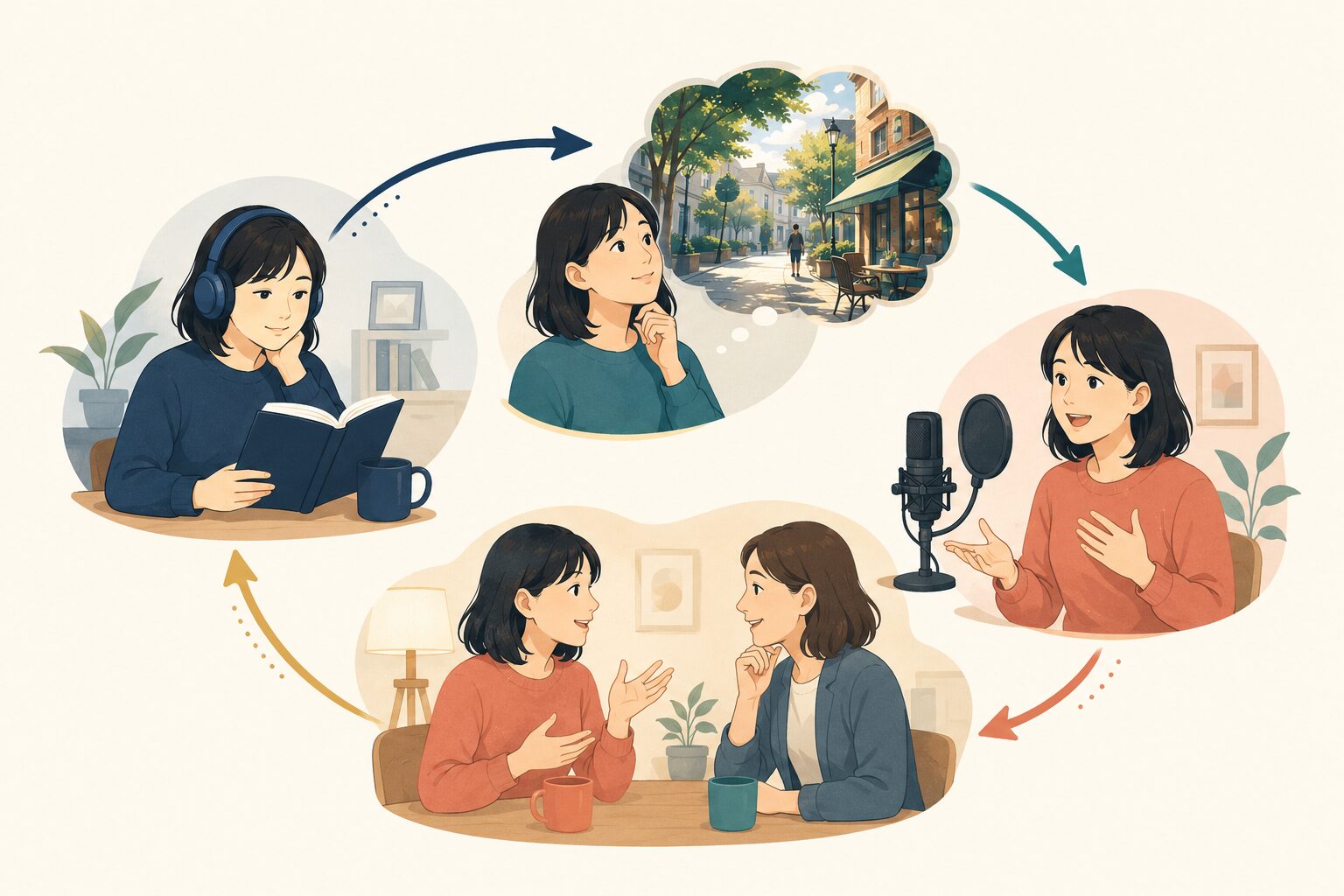 リスニングとリーディングのインプットを理解・発話・会話へつなげる英語学習サイクル