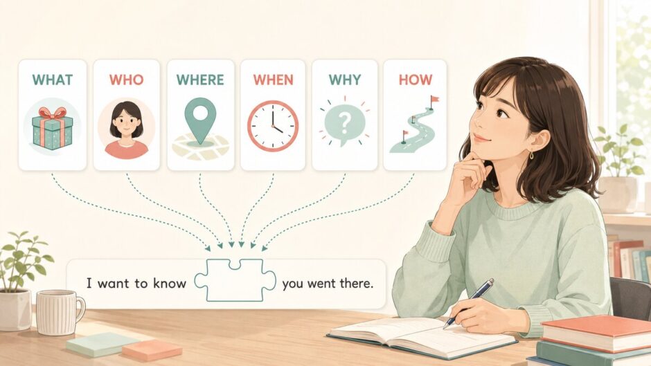 what・who・where・when・why・howで知りたい情報を選ぶ大人の英語学習者