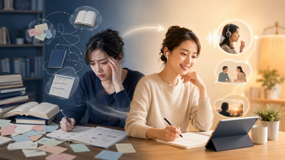 バラバラな英語学習から、聞ける・話せる実感が生まれる学習へ移る社会人
