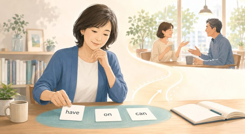 英会話で使う基本単語を選び、実際の会話へつなげる大人の英語学習者
