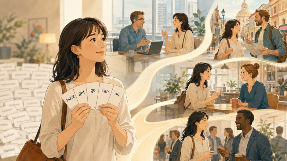 少数の基本英単語から仕事や旅行など多くの英会話へ広げる大人の学習者