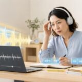 英語が速くて聞き取れず再生速度を確認する学習者