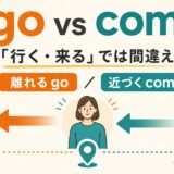 goは会話の中心から離れ、comeは会話の中心へ近づく違いを表したイラスト