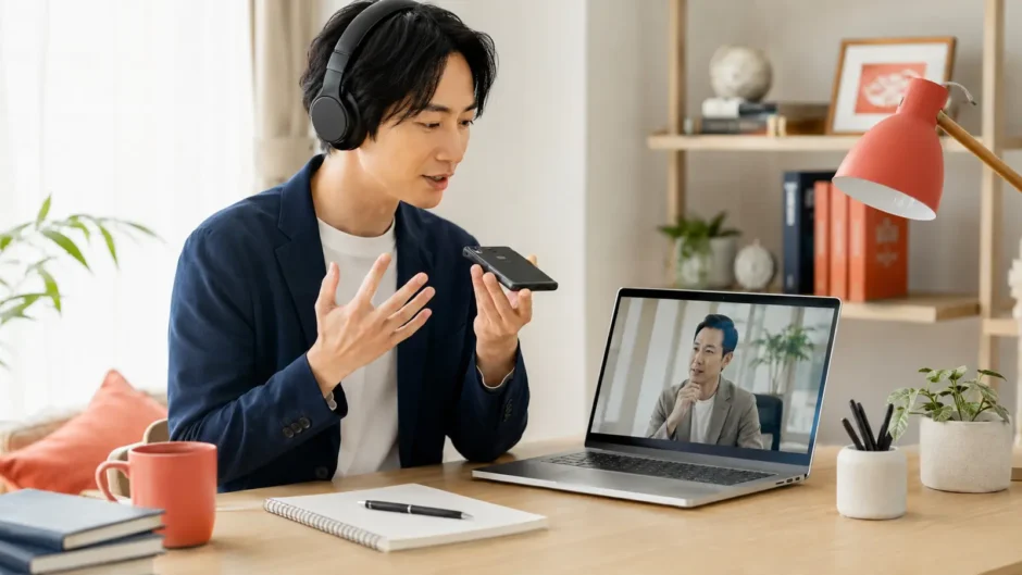 録音しながら英語の発音を独学し、必要に応じて講師の確認を受ける社会人