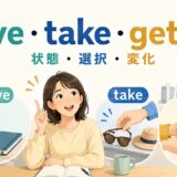 haveは状態、takeは選択、getは変化を表す基本動詞の違いを示したアイキャッチ