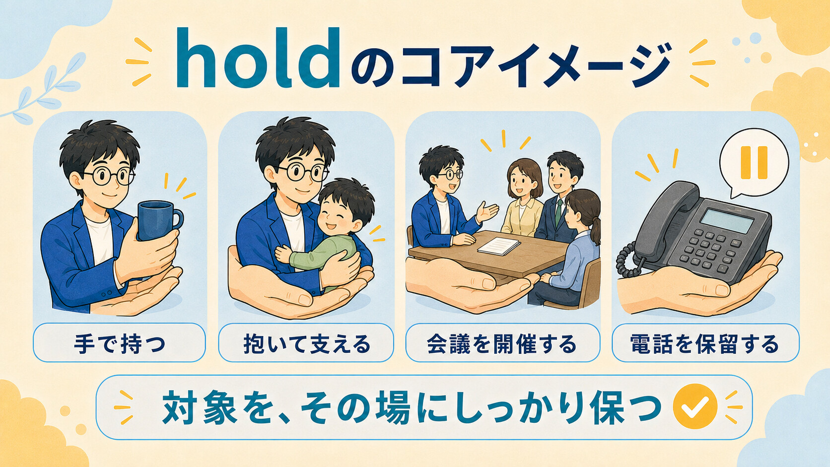 holdの持つ・抱く・開催する・保留する意味を図解