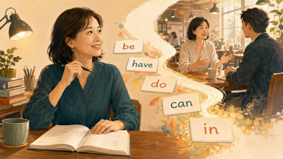 中学英語の基本語を大人の日常会話へつなぎ直す学習者