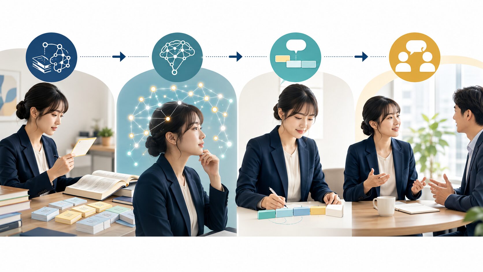 英語の知識を取り出して短い文を組み立て実際の会話で使うまでの流れ