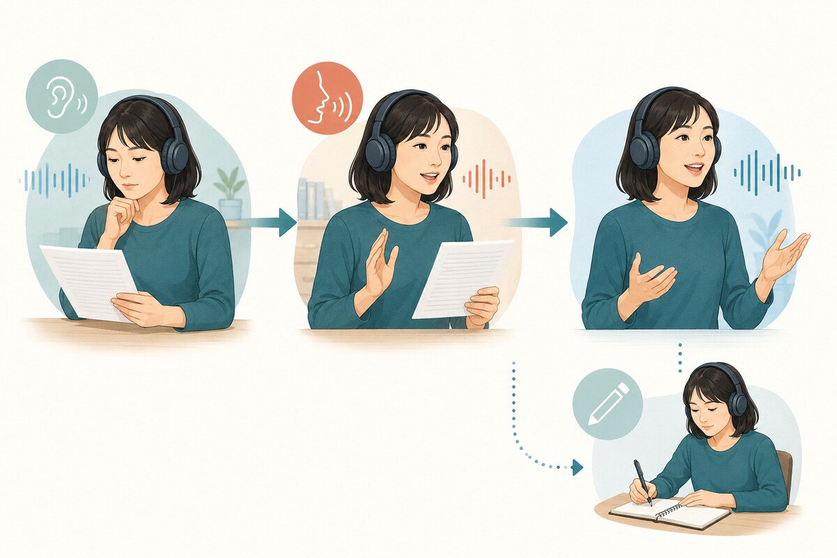 意図的清聴からオーバーラッピング、シャドーイングへ進むリスニング練習順