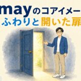 mayのコアイメージ「ふわりと開いた扉」を表すイラスト