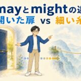 mayとmightの違いを開いた扉と細い糸で表したイラスト