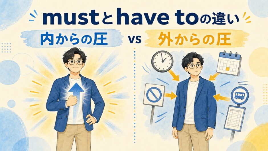 mustとhave toの違いを内からの圧と外からの圧で表したイラスト