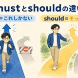 mustはこれしかない、shouldはそっちが自然という違いを表したイラスト