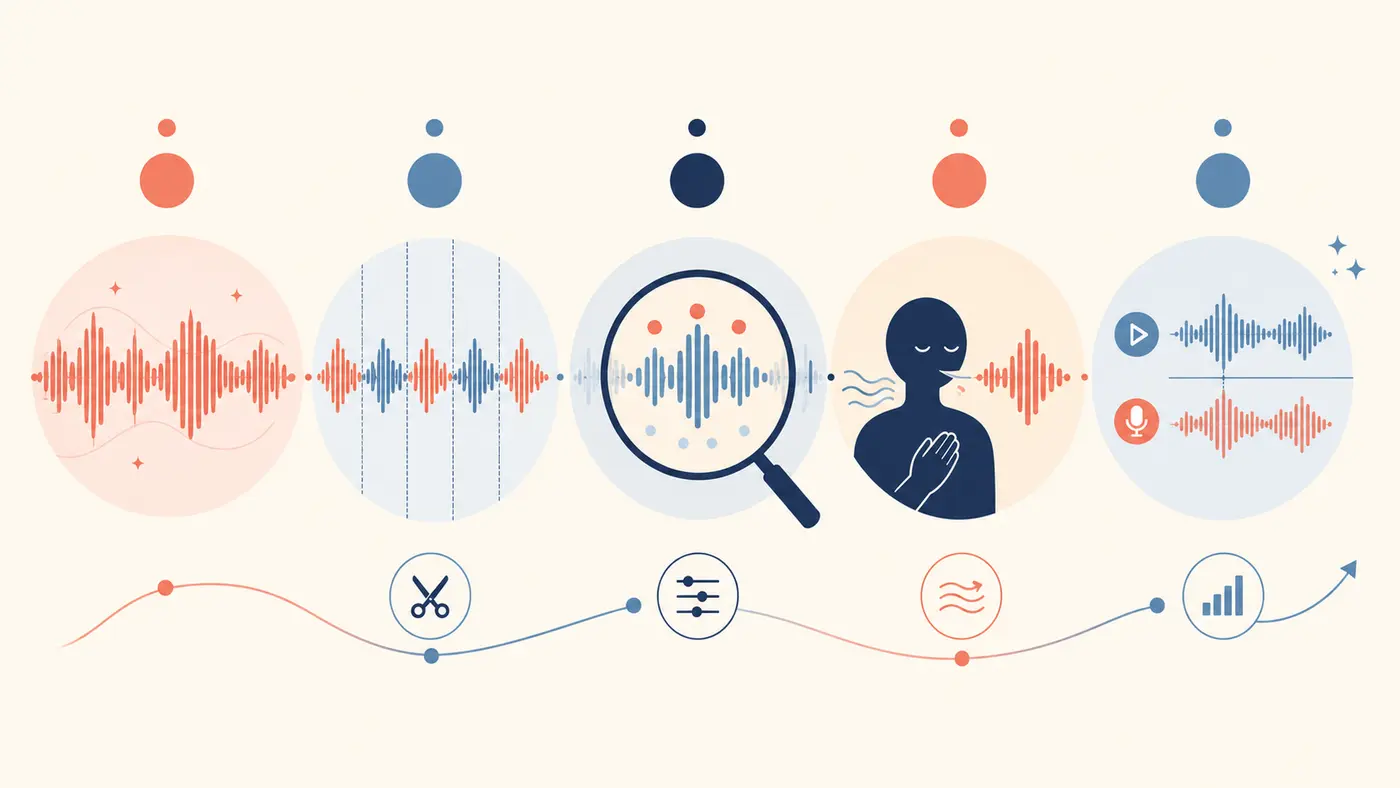 英語音声を短く分けて観察し発音して録音比較する練習手順