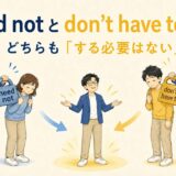 need notとdon't have toがどちらも義務を外す表現であることを示したイラスト