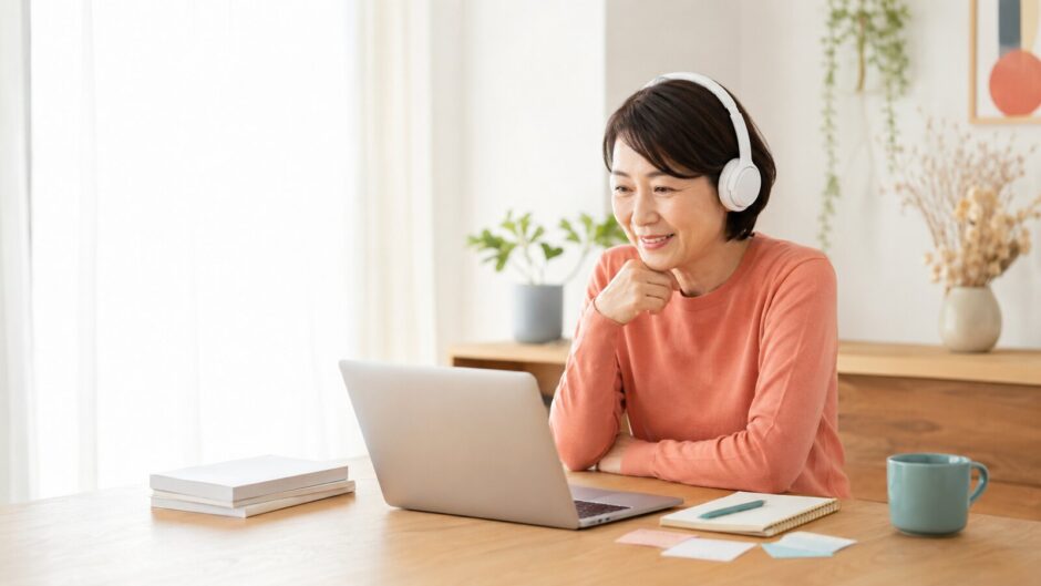 英語が聞き取れる楽しさを感じながら学習する女性
