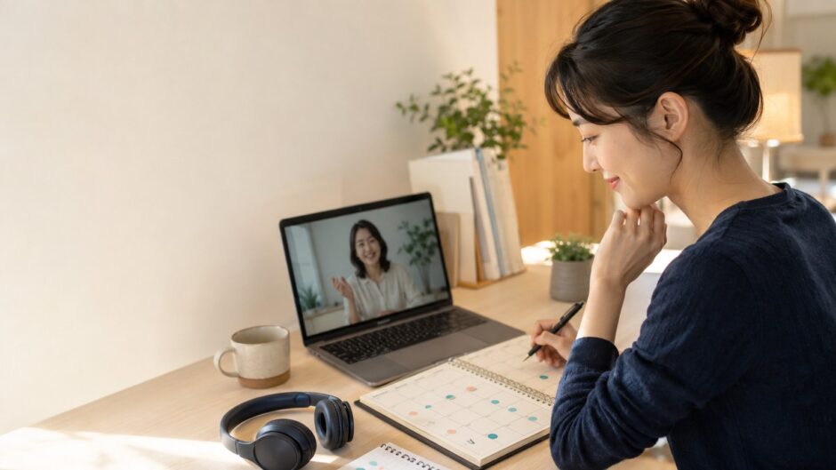 オンライン英会話の受講日と復習日を予定表で調整する初心者