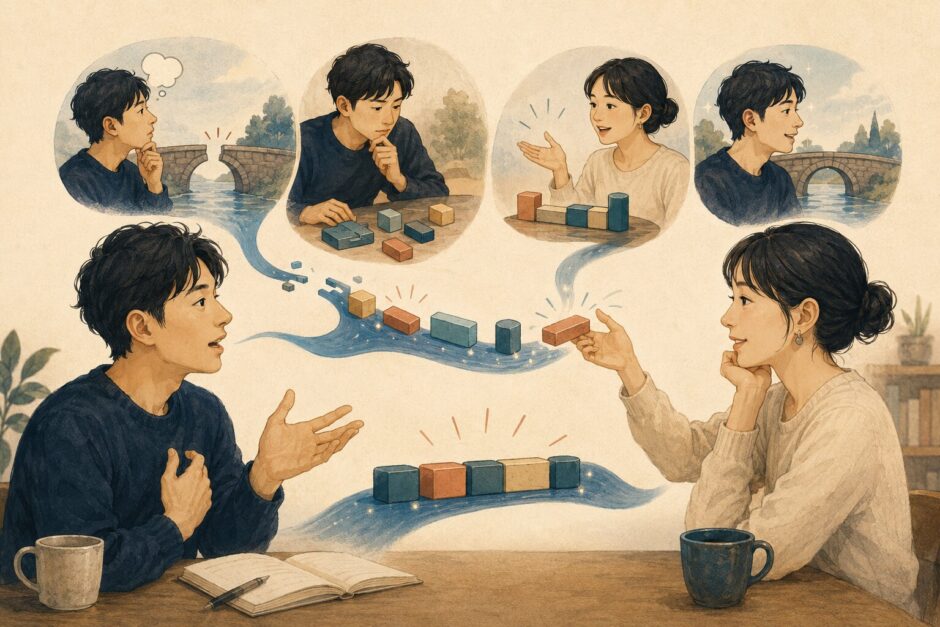 英語を話すことで知識の穴へ気づき、相手の反応から表現を組み直す学習者