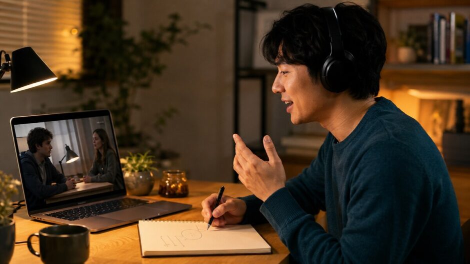 海外ドラマの英語フレーズを場面と音声から学び発話練習する大人の英語学習者