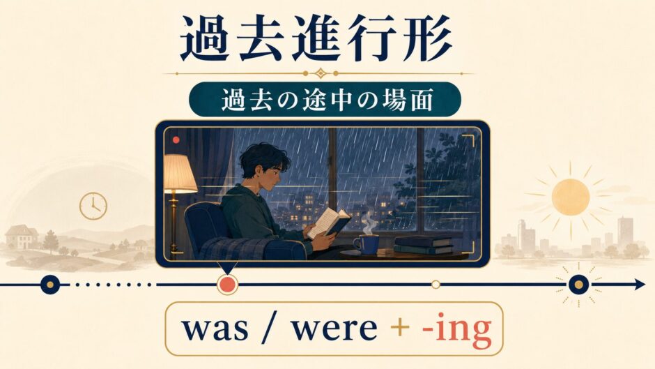 過去進行形を過去の途中の場面として示した日本語図解