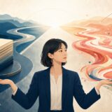 完了した結果の積み重ねと今まで続いてきた動きを比較する現在完了形と現在完了進行形のイメージ
