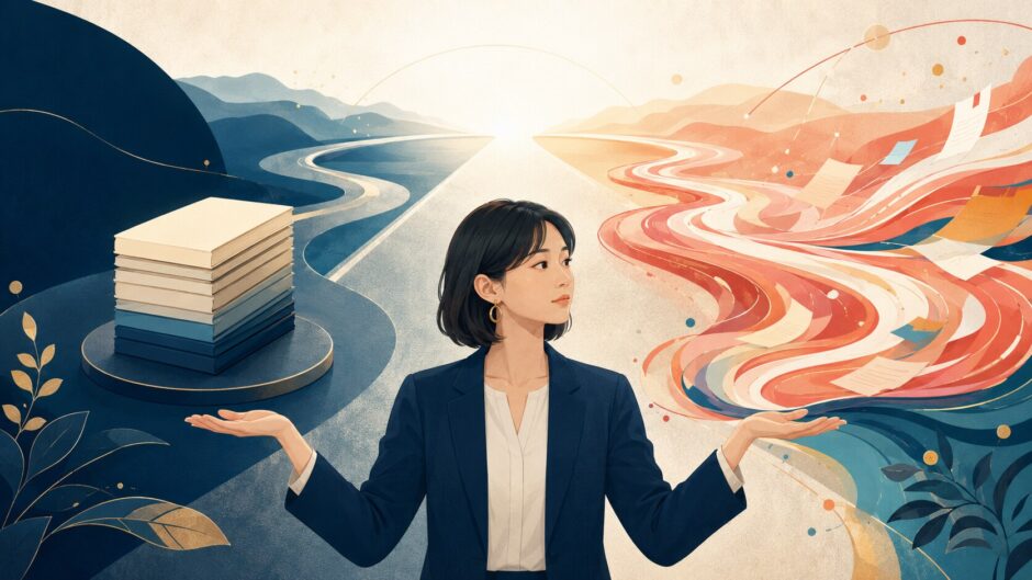 完了した結果の積み重ねと今まで続いてきた動きを比較する現在完了形と現在完了進行形のイメージ