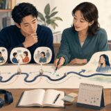 英語学習で何度も止まった地点をコーチと整理して次のルートを作る学習者