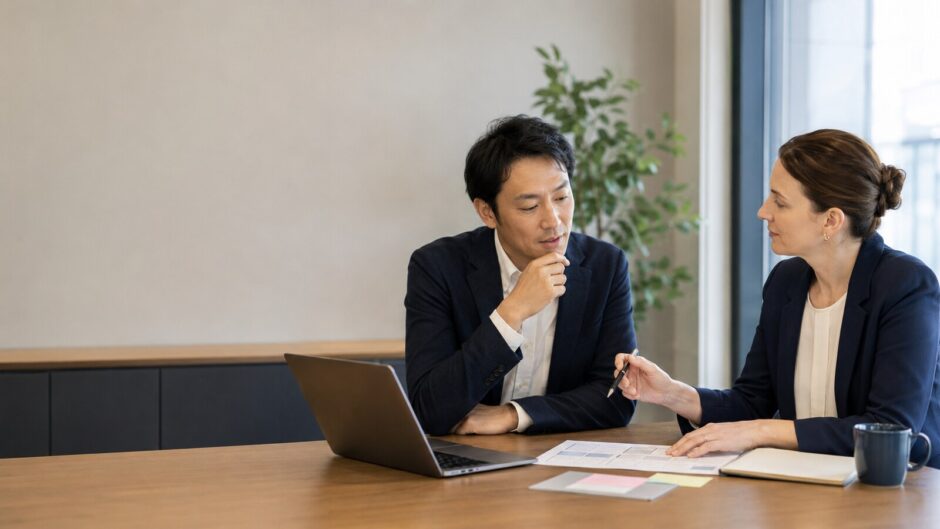 仕事で必要な英語についてコーチと相談する社会人