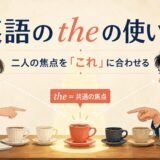 複数のカップの中から話し手と聞き手が同じカップへ焦点を合わせるtheのイメージ