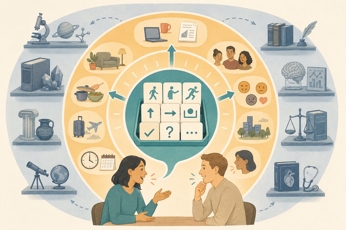 英会話で覚える単語をコア単語、日常語、専門語の優先順位で示したイラスト