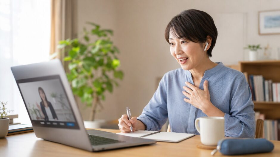 YouTubeの英語学習動画を見ながら声に出して練習する社会人