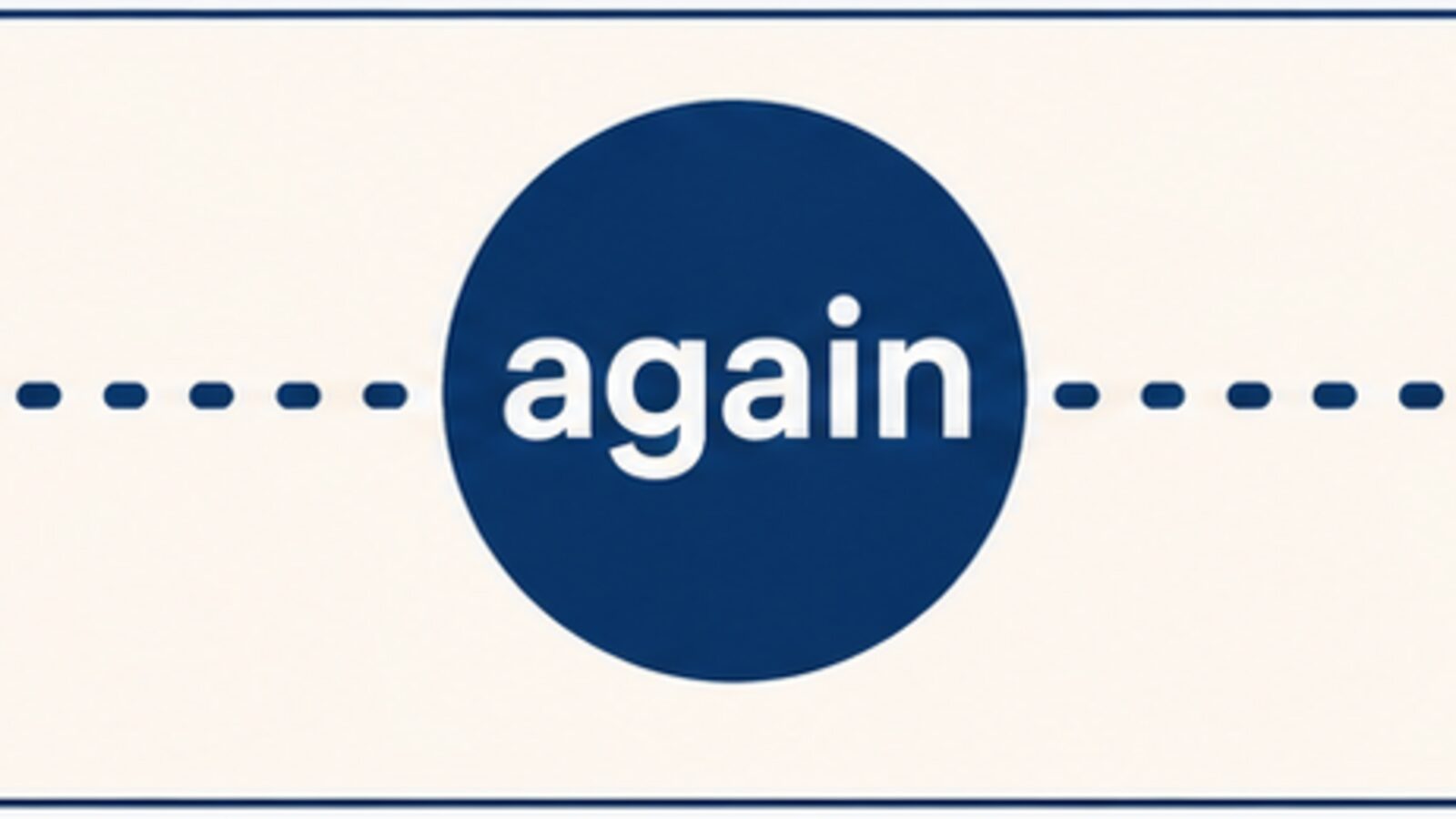 againが同じ行動を時間の流れの中でもう一度行うことを示す図解