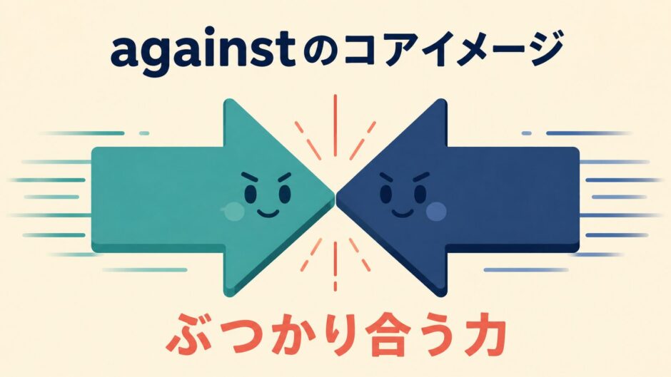 againstのコアイメージ「ぶつかり合う力」を表すイラスト