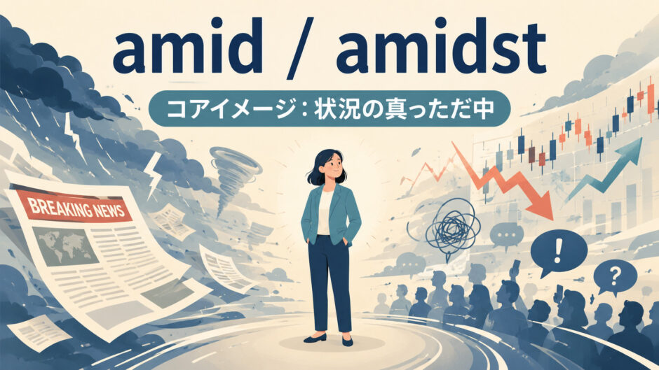 amidとamidstは混乱や変化などの状況の真っただ中にいることを示すアイキャッチ